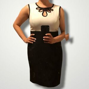 Adrianna Papell black and white block embellished beaded dress 2p